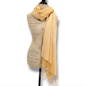 The Pashmina Store Pale Yellow Pashmina/Silk Fringed Wrap